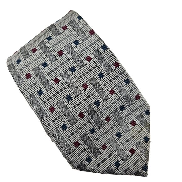 DeSantis Collection Mens Neck Tie Silk Gray Blue Red Geometric Business Formal - Picture 1 of 8